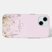 Pink Girly Girl Wildblumen Name Monogram Case-Mate iPhone Hülle (Rückseite (Horizontal))