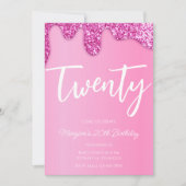 Pink Girly Glitzer 20. Geburtstagsparty Einladung (Vorderseite)