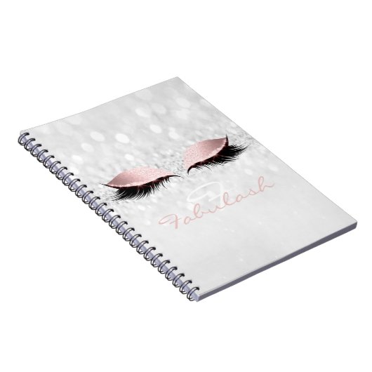 Pink Girly Glitzer Makeup Funkelnd Monogram Grau Notizblock (Rechte Seite)