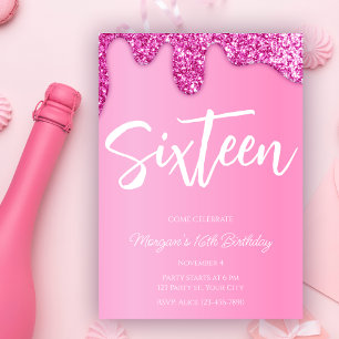 Pink Girly Glitzer Sweet 16 Geburtstagsparty Einladung