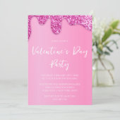 Pink Girly Glitzer Valentine's Day Party Einladung (Stehend Vorderseite)