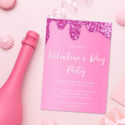 Pink Girly Glitzer Valentine's Day Party Einladung
