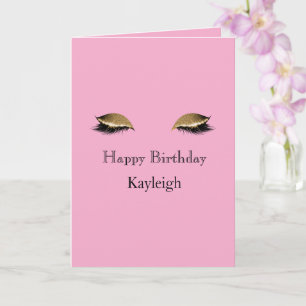 Pink Girly Gold Glam Glitzer Eyelashes Geburtstag Karte