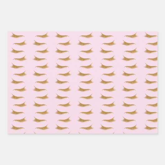 Pink Girly Gold Glam Glitzer Eyelashes Geschenkpapier Set (Vorderseite)