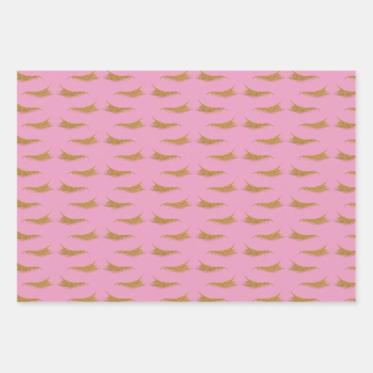 Pink Girly Gold Glam Glitzer Eyelashes Geschenkpapier Set (Vorderseite)