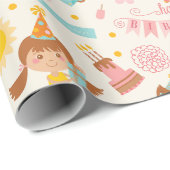 Pink Girly Happy Birthday Wrapping Paper Geschenkpapier (Rolleneckpunkt)