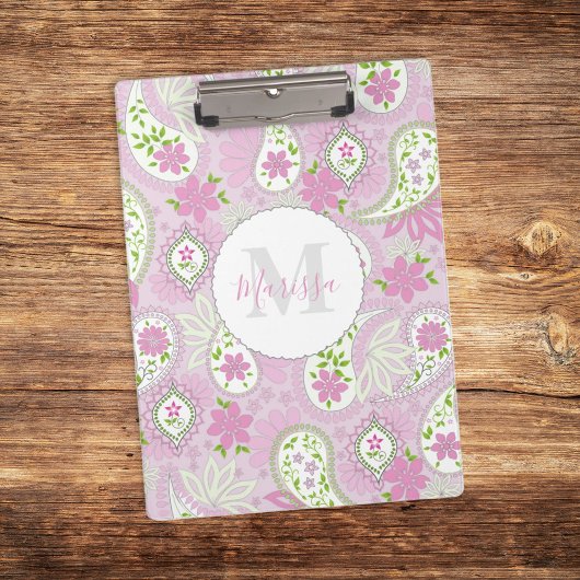 Pink Girly Niedlich Chic Preppy Paisley Monogram Klemmbrett