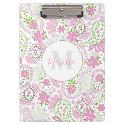 Pink Girly Niedlich Chic Preppy Paisley Monogram Klemmbrett (Vorderseite)