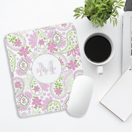 Pink Girly Niedlich Chic Preppy Paisley Monogram Mousepad