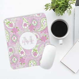 Pink Girly Niedlich Chic Preppy Paisley Monogram Mousepad