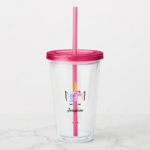 Pink Girly niedliche personalisierte Unicorn Kids  Acryltrinkbecher
