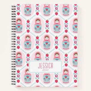 Pink Girly Pattern Monogram Spiral Notebook Notizblock