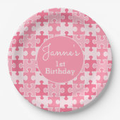 Pink Girly Puzzle Pieces Pappteller (Vorderseite)
