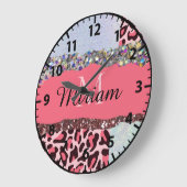 Pink Girly Rose Gold Monogram Clock Große Wanduhr (Winkel)