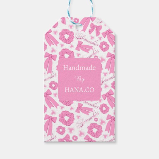 Pink Girly Scrunchies Pattern Cute Hair Accessory Geschenkanhänger (Vorderseite)