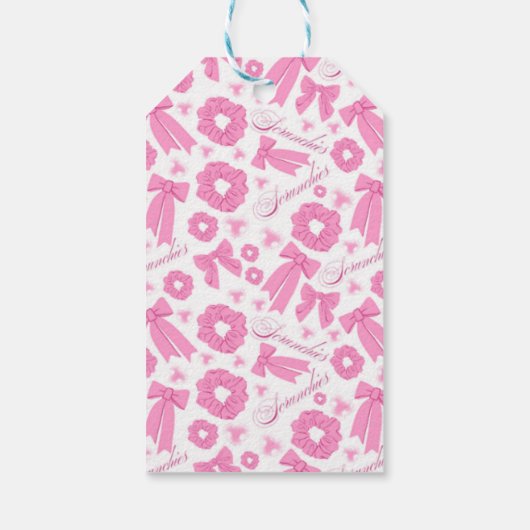 Pink Girly Scrunchies Pattern Cute Hair Accessory  Geschenkanhänger (Rückseite)