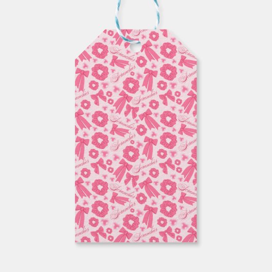 Pink Girly Scrunchies Pattern Cute Hair Accessory Geschenkanhänger (Rückseite)