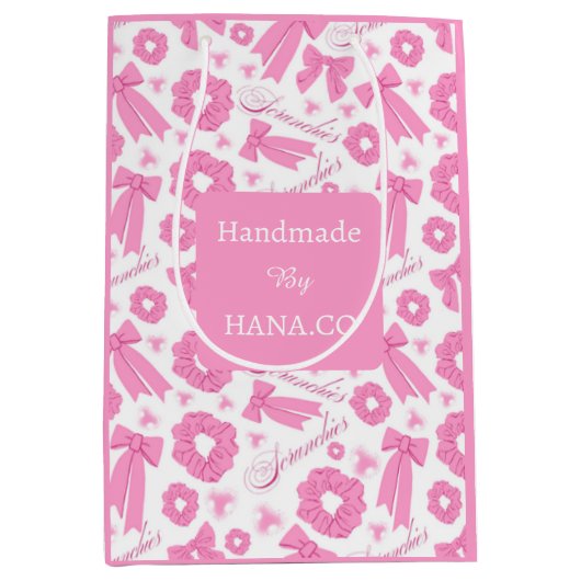 Pink Girly Scrunchies Pattern Cute Hair Accessory Mittlere Geschenktüte (Vorderseite)