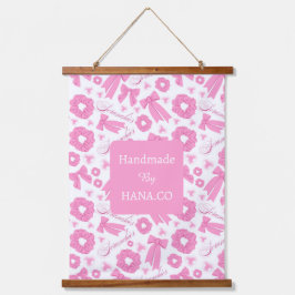 Pink Girly Scrunchies Pattern Cute Hair Accessory Wandteppich Mit Holzrahmen