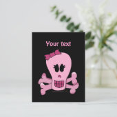 Pink Girly Skull mit Bow Halloween oder Pirate Postkarte (Stehend Vorderseite)