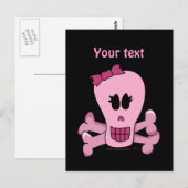 Pink Girly Skull mit Bow Halloween oder Pirate Postkarte (Vorne/Hinten)