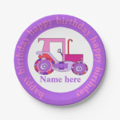 Pink Girly Tractor Happy Birthday Pappteller (Vorderseite)
