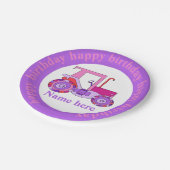 Pink Girly Tractor Happy Birthday Pappteller (Schrägansicht)