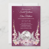 Pink Girly Triple Moon Blumengestanze Einladung (Vorderseite)
