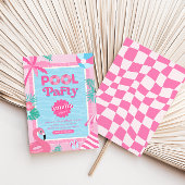 Pink Girly Tropical Pool Party Einladung