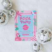 Pink Girly Tropical Pool Party Einladung
