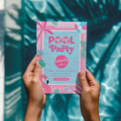 Pink Girly Tropical Pool Party Einladung