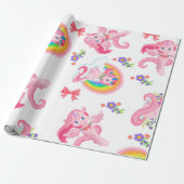 Pink Girly Unicorn Rainbow Muster Wrapping Paper Geschenkpapier (Ungerollt)