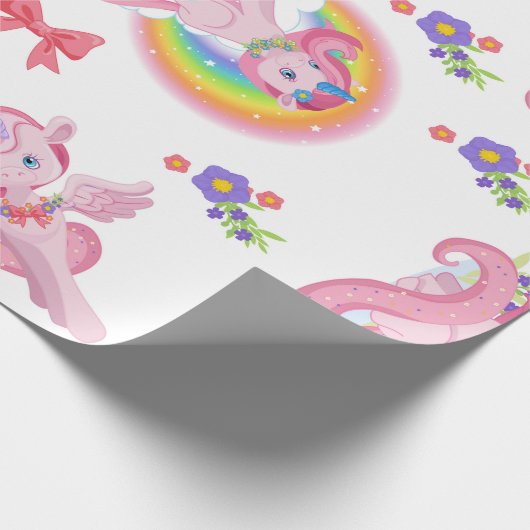 Pink Girly Unicorn Rainbow Muster Wrapping Paper Geschenkpapier (Ecke)