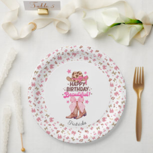 Pink Girly Western Cowgirl Happy Birthday Custom Pappteller
