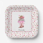 Pink Girly Western Cowgirl Happy Birthday Custom Pappteller (Vorderseite)