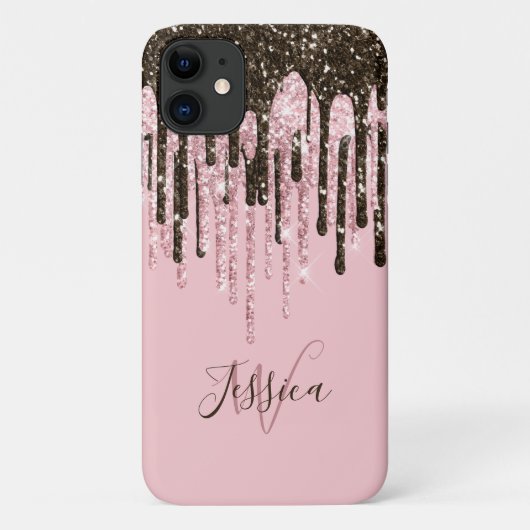 Pink Girly Womens Bling Black Script Name Case-Mate iPhone Hülle (Rückseite)