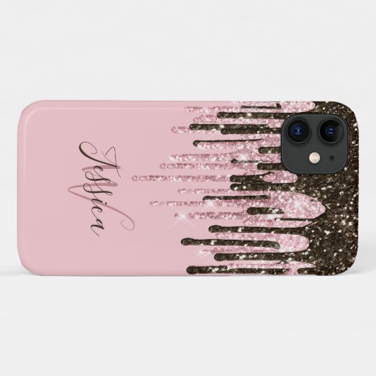 Pink Girly Womens Bling Black Script Name Case-Mate iPhone Hülle (Rückseite (Horizontal))