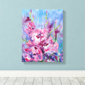 "Pink Gladioli" Stretched Canvas Print Leinwanddruck (Insitu (Holzboden))