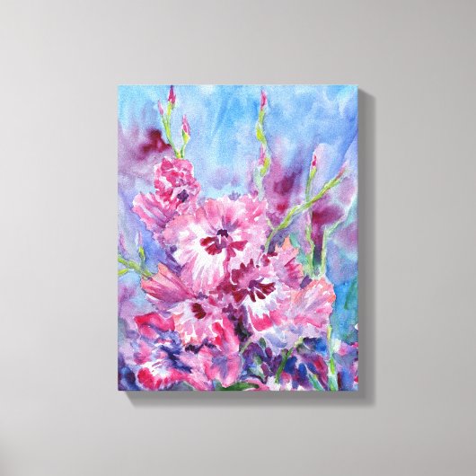 "Pink Gladioli" Stretched Canvas Print Leinwanddruck (Vorderseite)