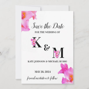 Pink Gladiolus Blume Wasserfarbe Save The Date