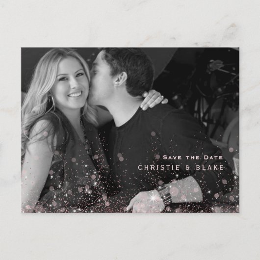 Pink Glam B/W Foto Wedding Save the Date QR Code Postkarte (Vorderseite)