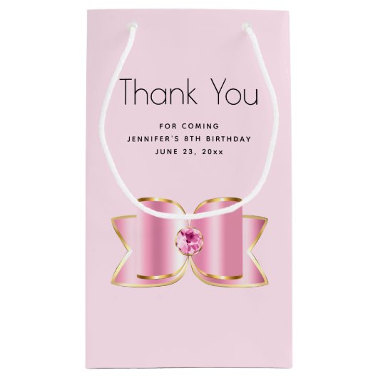 Pink Glam Bow mit Center Gemis Party Vielen Dank Kleine Geschenktüte (Rückseite)