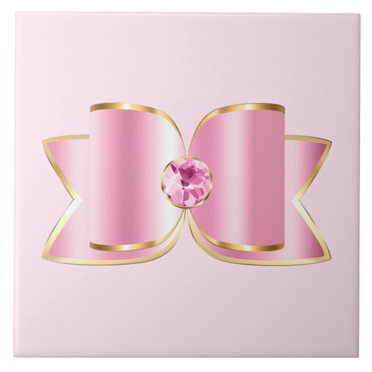 Pink Glam Bow mit Center Gemstone Fliese (Vorderseite)