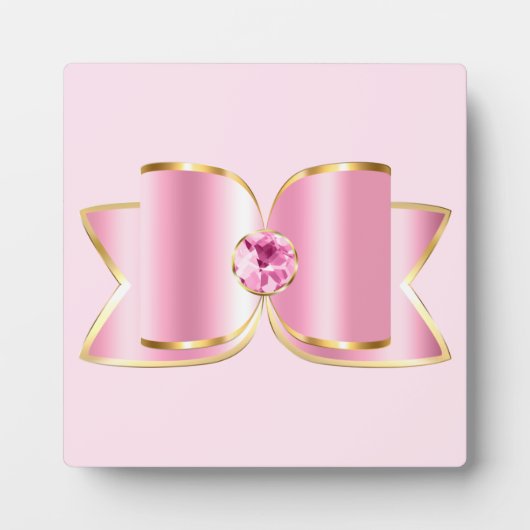 Pink Glam Bow mit Center Gemstone Fotoplatte (Vorderseite)