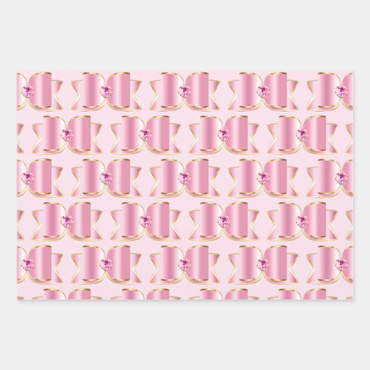 Pink Glam Bow mit Center Gemstone Geschenkpapier Set (Vorderseite 3)