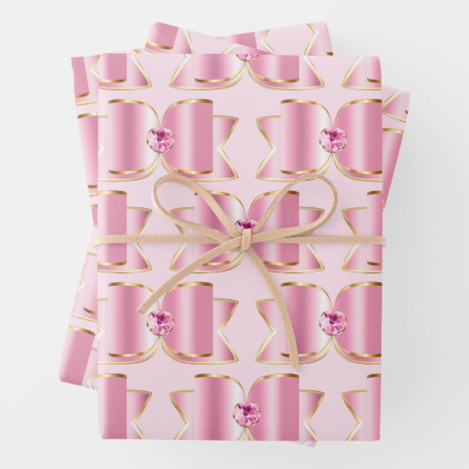 Pink Glam Bow mit Center Gemstone Geschenkpapier Set (Beispiel)