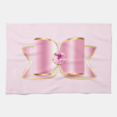 Pink Glam Bow mit Center Gemstone Geschirrtuch (Horizontal)