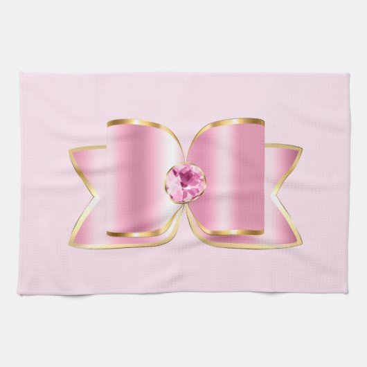 Pink Glam Bow mit Center Gemstone Geschirrtuch (Horizontal)