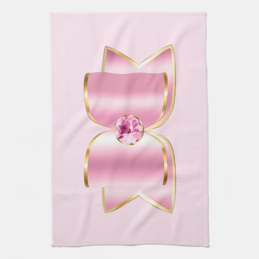 Pink Glam Bow mit Center Gemstone Geschirrtuch (Vertikal)