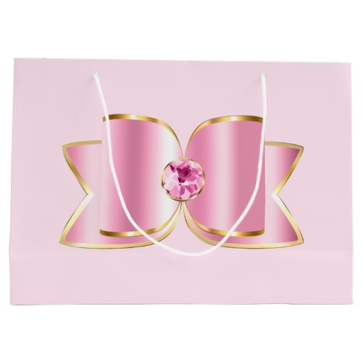 Pink Glam Bow mit Center Gemstone Große Geschenktüte (Rückseite)